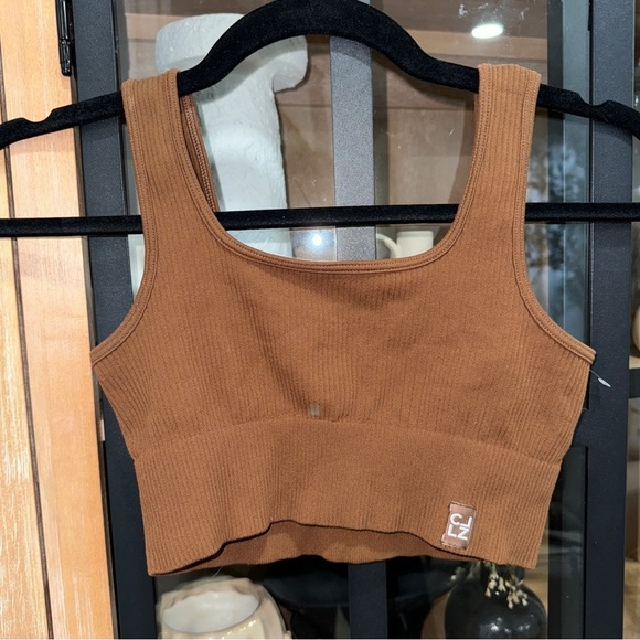 Calzedonia seamless ribbed bralette top chestnut brown sports bra square neck - Picture 7 of 7